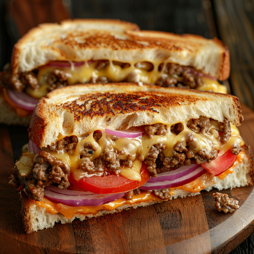 Classic Chopped Cheese Sandwich with Ground Beef, Melted Cheese, Lettuce, and Tomatoes in a Hoagie Roll