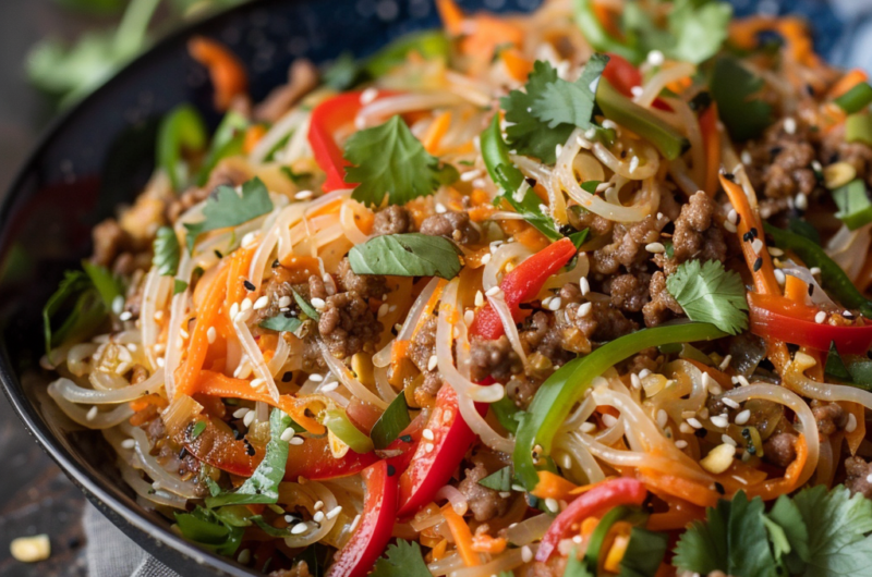Sweet Chili & Ground Beef Salad with Rice Noodles