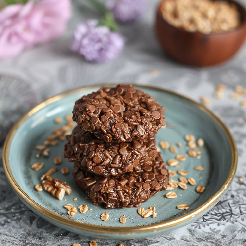 No bake cookies on a parchment-lined baking sheet